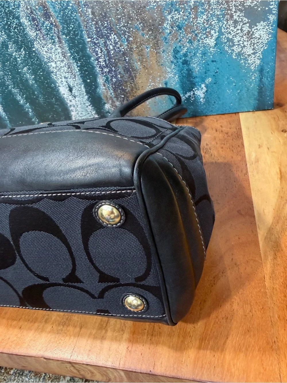 Coach Classic Y2K 2008 Hamptons Madeline Signature Black Satchel Bag